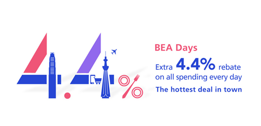 BEA Days Extra 4.4% rebate on all spending every day. The hottest deal in town
