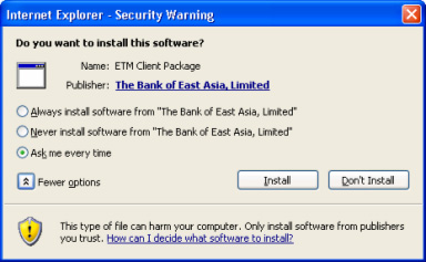 Security warning screen Security warning screen